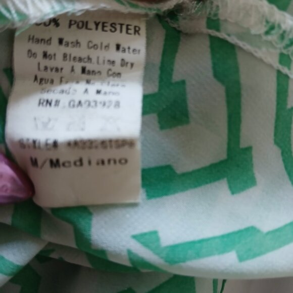 Chevron Sheer Tunic Top Blouse Women’s Medium Green White Roll Tab Sleeve - Picture 6 of 6